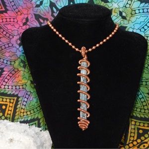 Blue kyanite & mica solid copper wrapped necklace